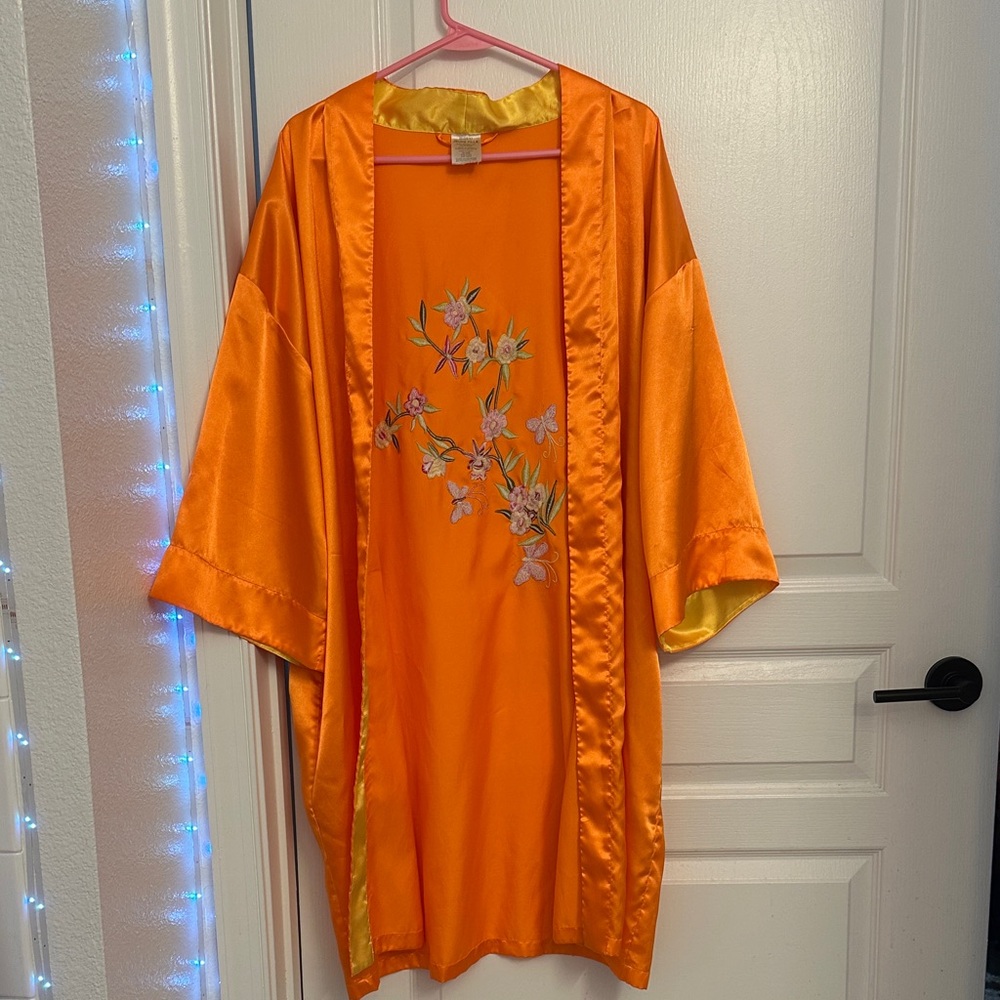 Vintage Vibrant Orange Floral Kimono